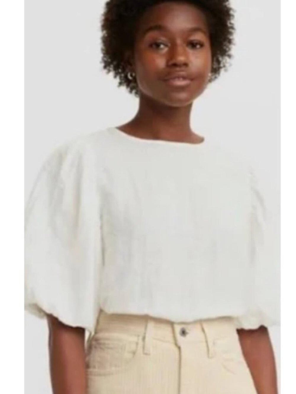 House Of Harlow OATMEAL linen blend puff sleeve crop top - oversized M